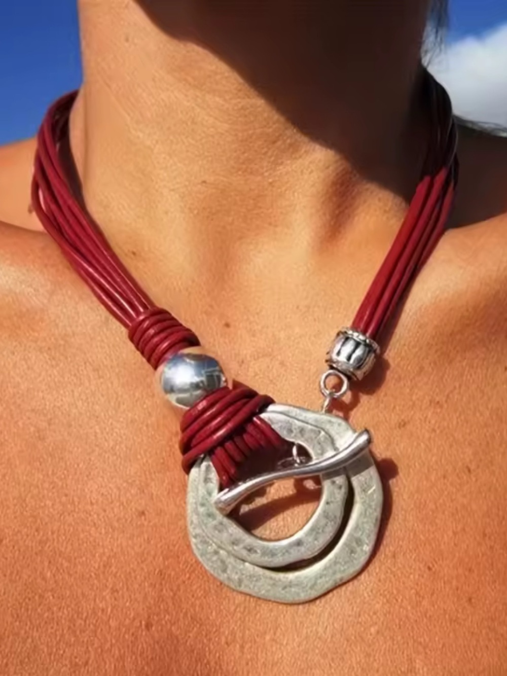 Gypsy Red Cord Silver Necklace